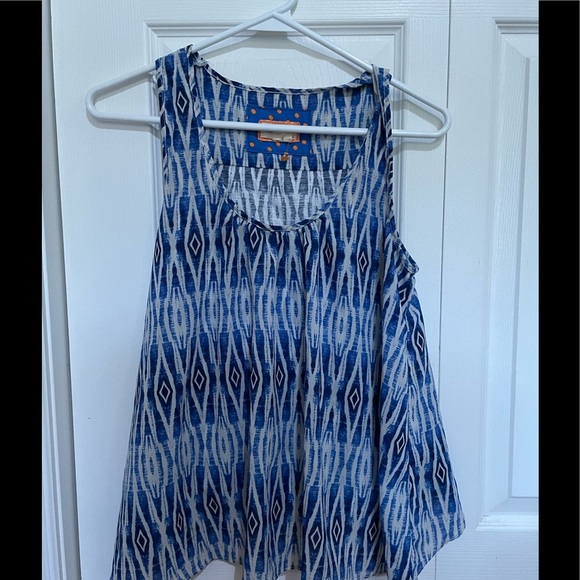 Anthropologie Meadow Rue Merlin Blue white Split Back Tank Top - Picture 4 of 4
